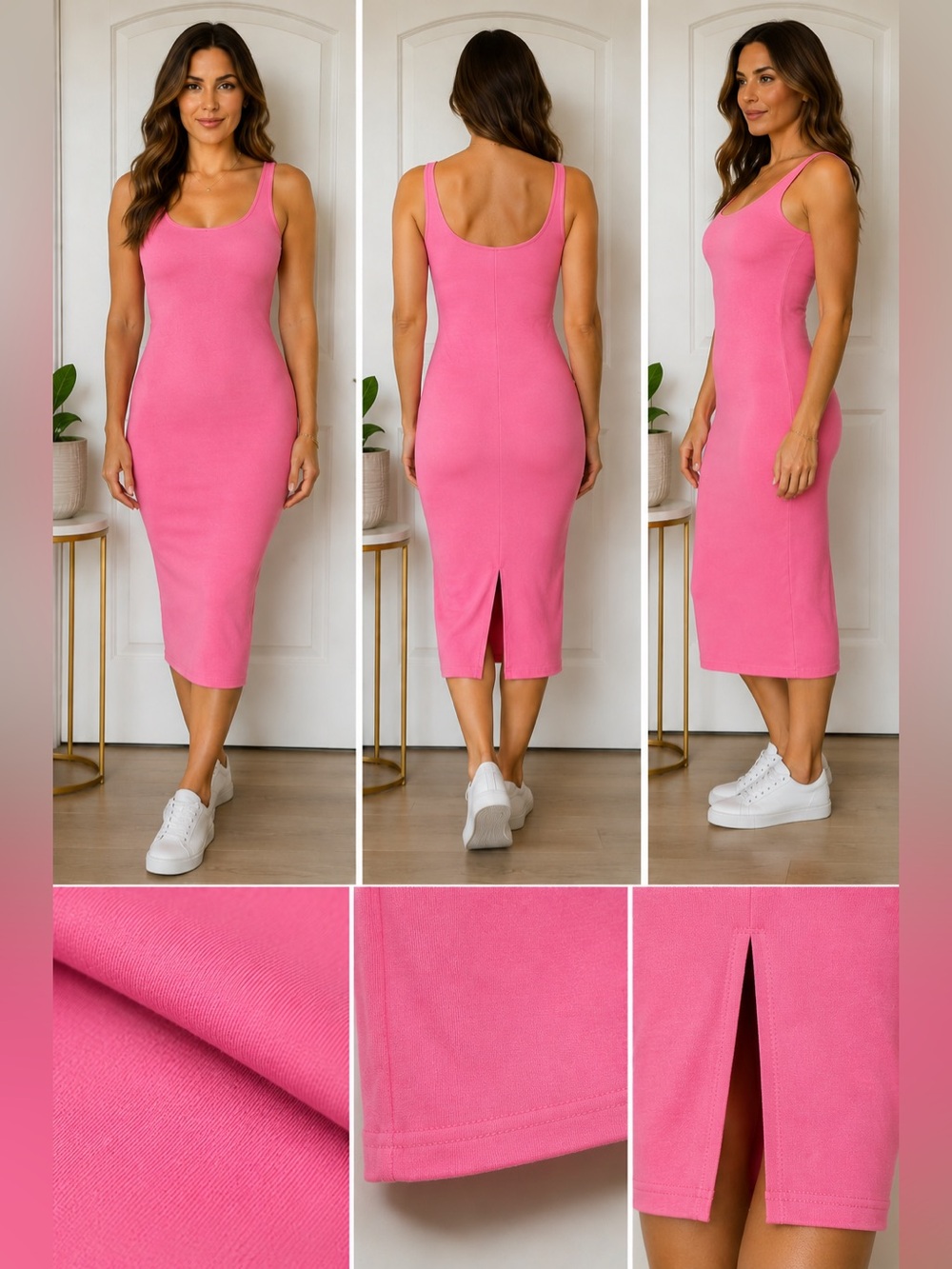 Zara Bubblegum Pink Stretch Midi Tank Dress Size S NWOT